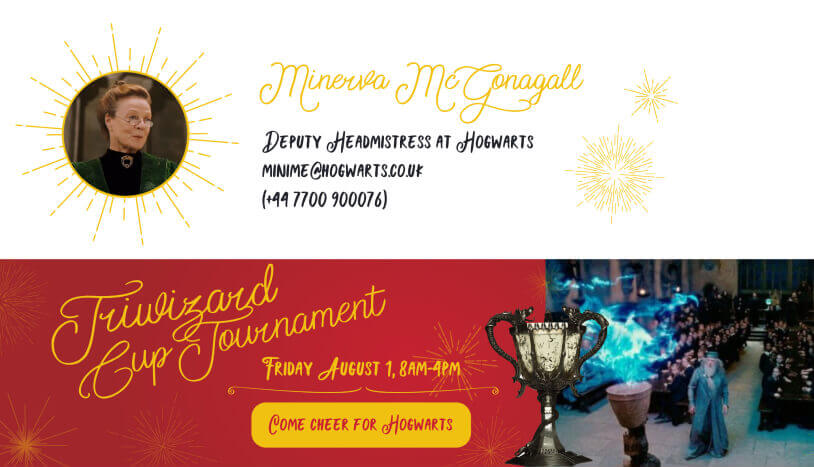 Boost event attendance email signature banner - Harry Potter themed event promotion