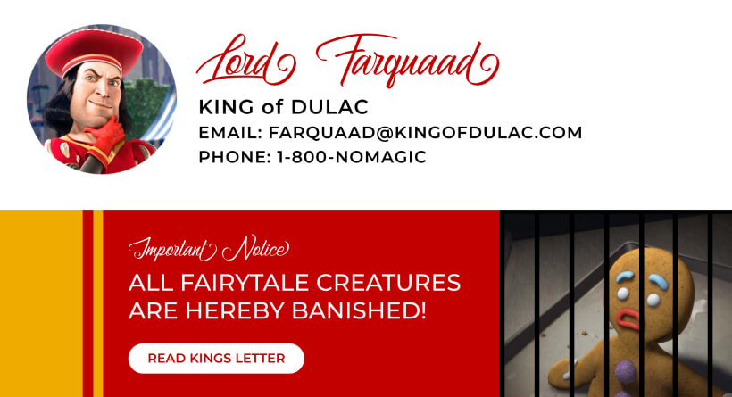 Build audience awareness email signature banner - Shrek themed announcement promotion