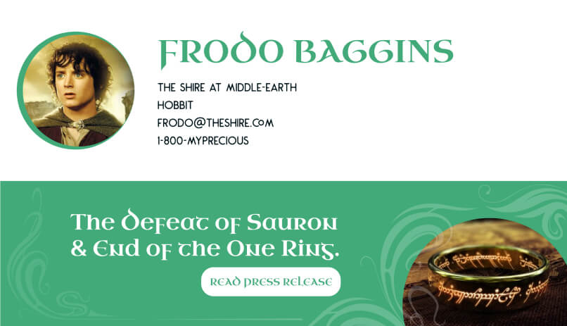 Build audience awareness email signature banner - Lord of the Rings themed announcement promotion