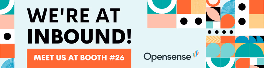 A promotional banner for INBOUND with a call to action button to visit Opensense booth #26