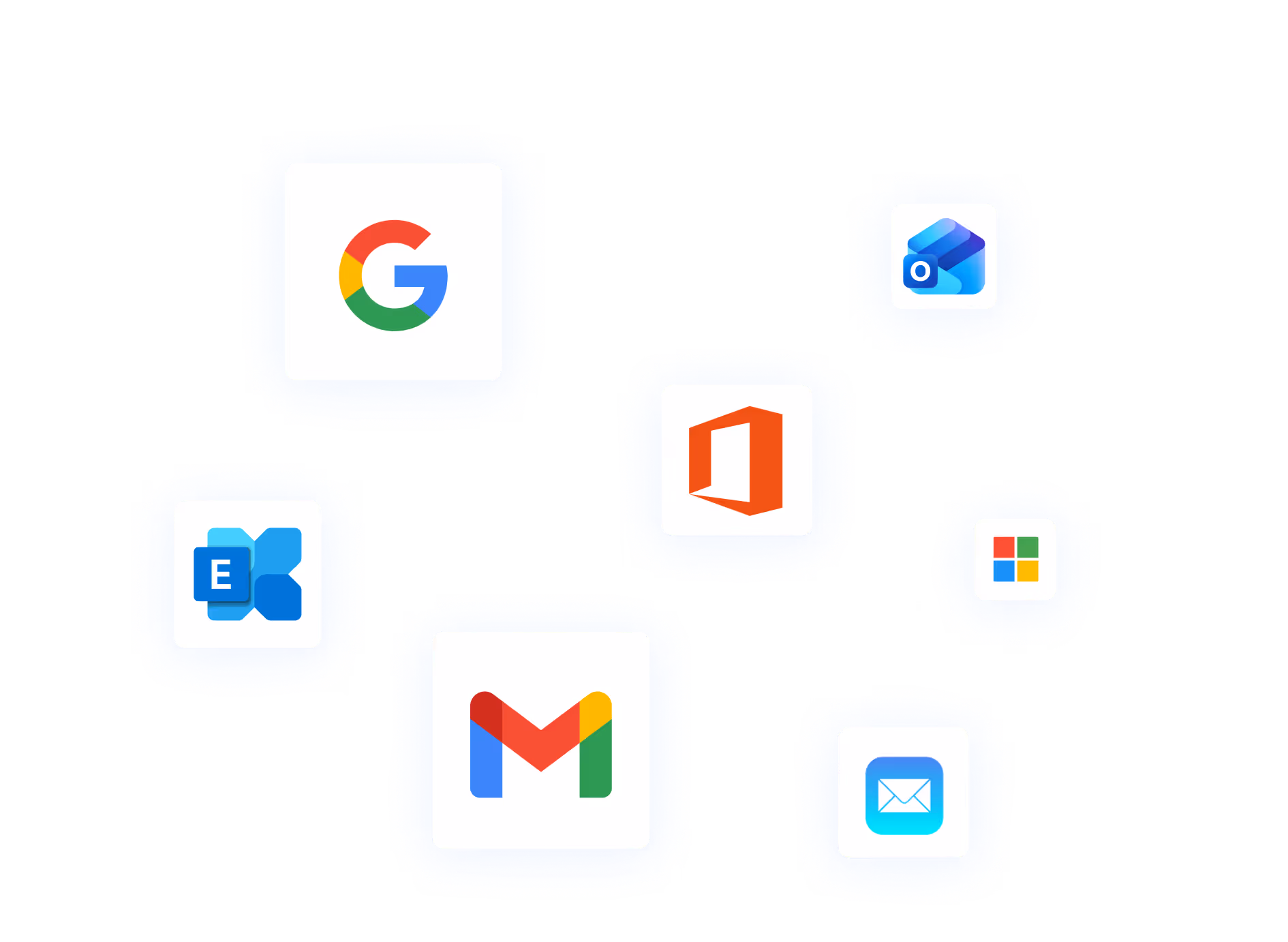 Icons for Google, Gmail, Outlook, Microsoft 365 and other email platforms, highlighting email signature software compatibility across major providers.