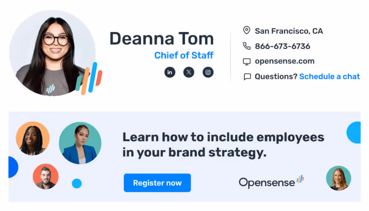Email signature banner promoting email analytics tools with professional imagery and data visualization