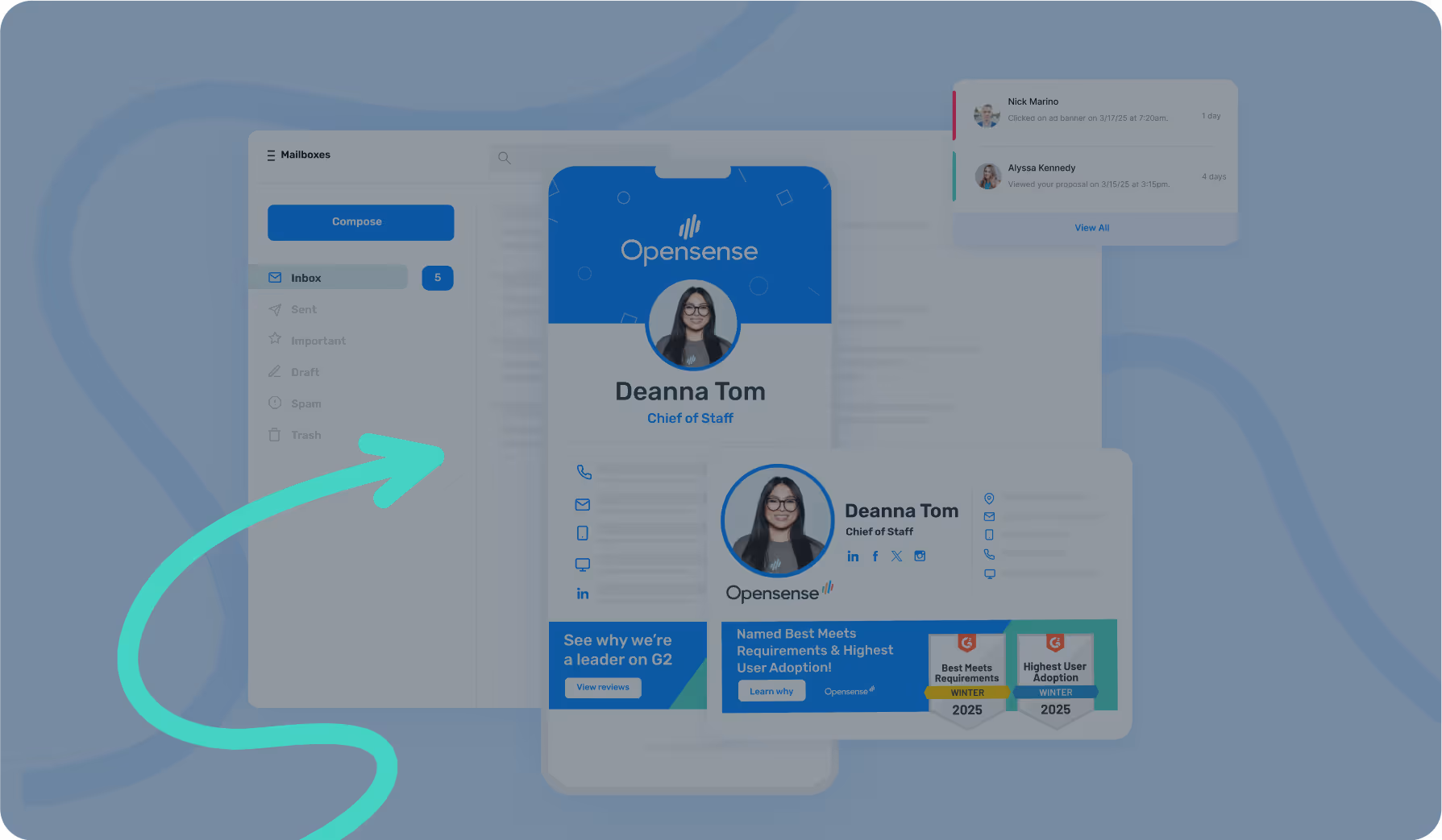 Opensense dashboard interface displaying centralized email signature management and brand consistency controls